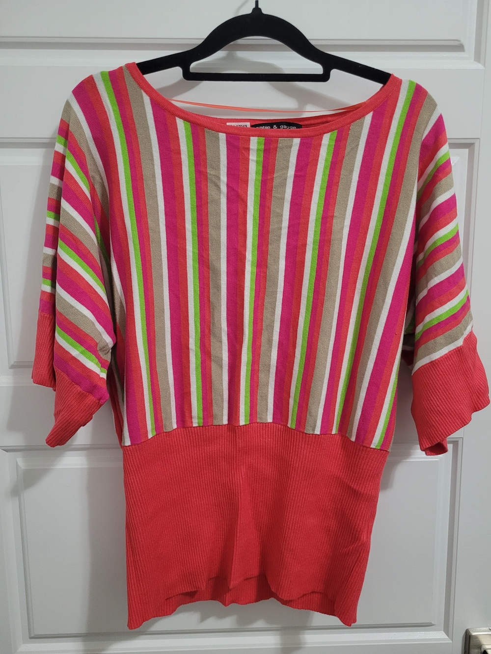 Cable & Gauge Coral Striped Boatneck Pullover
